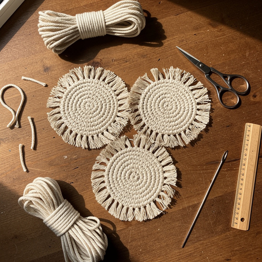 Multiple Easy Macrame Cord Coasters crafts from above