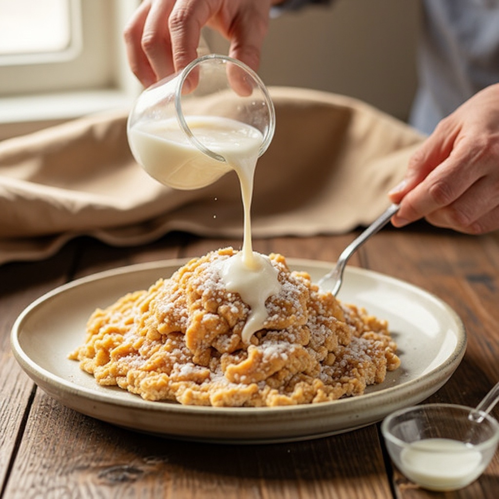 Step 4: Add 2 tablespoons of milk to the mixture and stir until a thick dough forms.