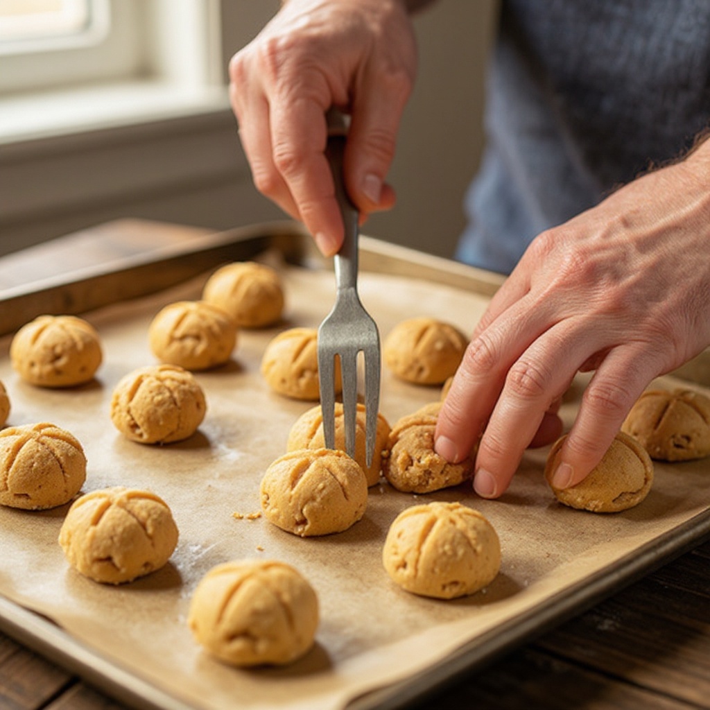 Step 6: Gently press down on each cookie with the tines of a fork to create a criss-cros