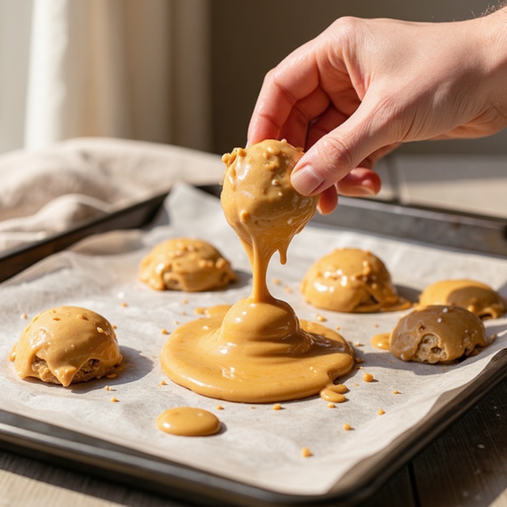 Step 5: Using a spoon, carefully dip each broken pretzel piece halfway into the warm, me