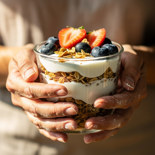 5-Minute Yogurt Parfait Cups held in hand