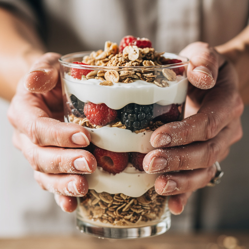 No-Bake Yogurt Parfait Stacks held in hand
