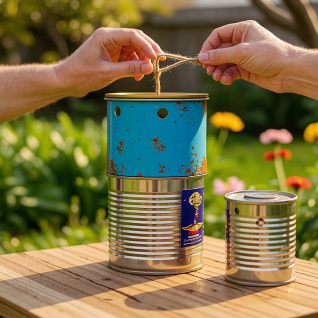 Step 7: Repeat step 6 for the tin can, using the hole punch to create two holes near the