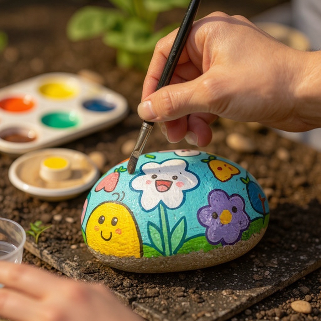 Step 4: Paint a base coat of your chosen color onto the rock, ensuring even coverage. Al