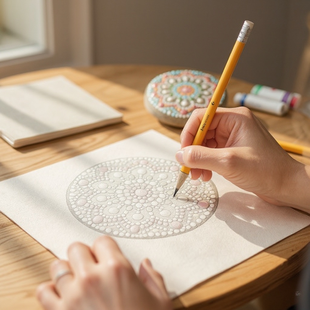 Step 1: Lightly sketch a simple shape or pattern onto your canvas or cardstock with a pe