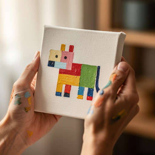 Canvas Color Block Animals held in hand