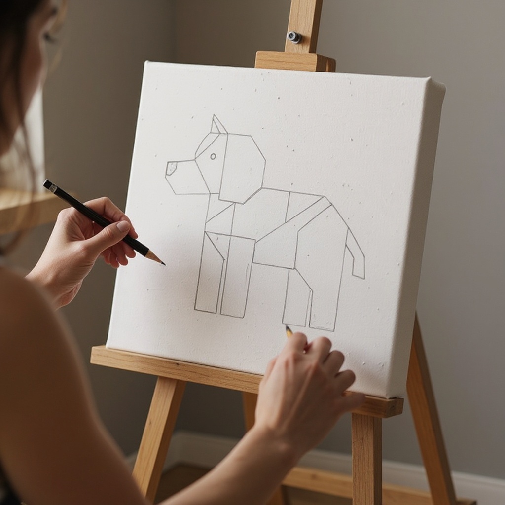 Step 1: Lightly sketch a simple, bold animal outline on your canvas with a pencil. Think