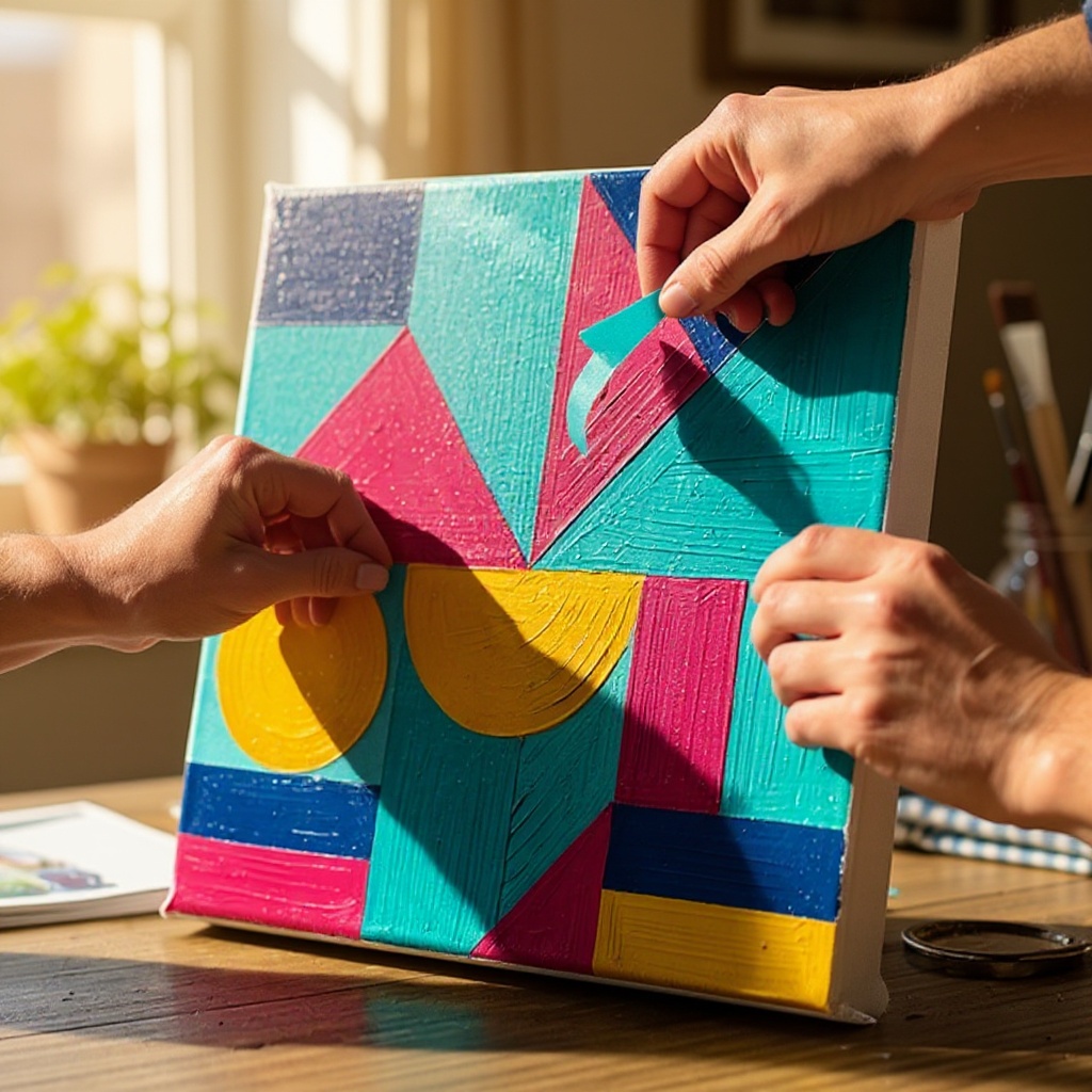 Step 9: When the paint is dry, carefully and slowly peel off the masking tape. Start at 