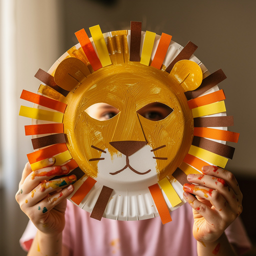 Paper Plate Lion Mask held in hand