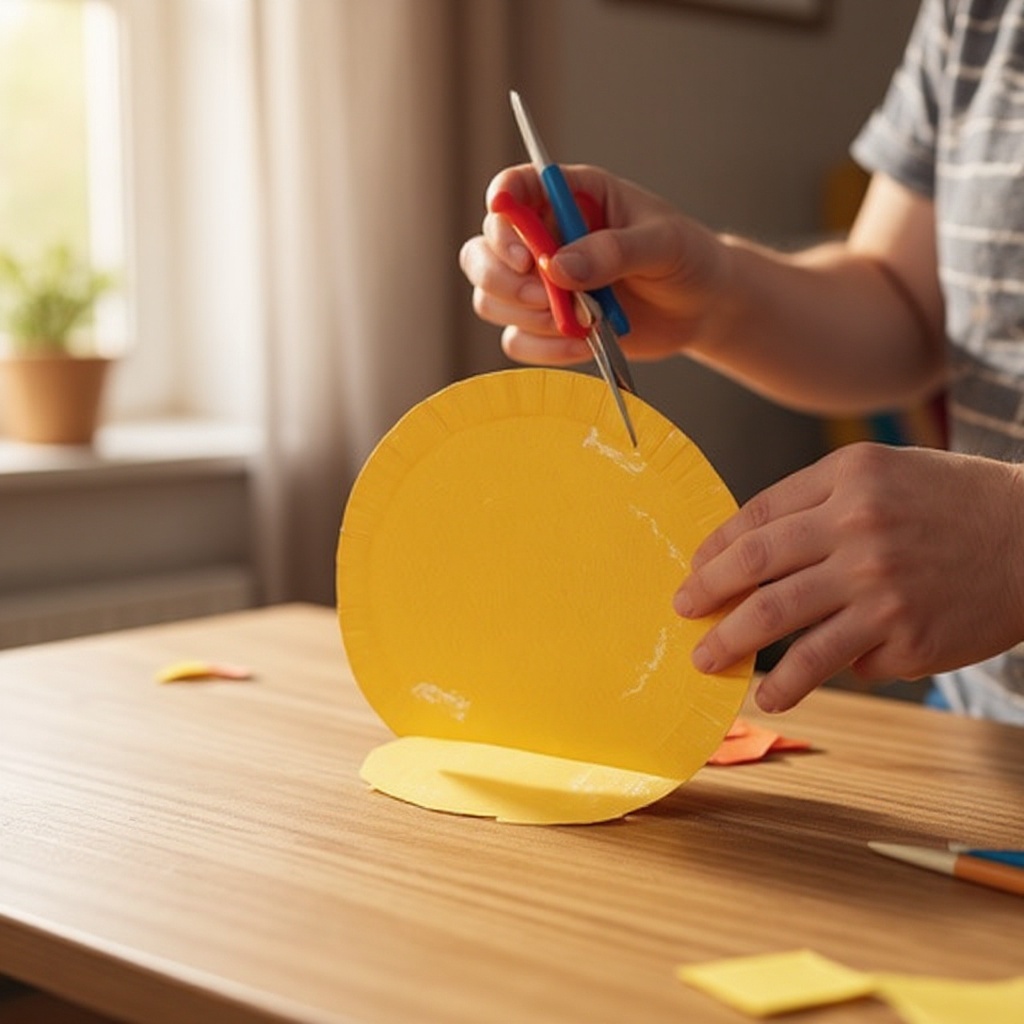 Step 2: Using child-safe scissors, cut out a large circle from the yellow construction p
