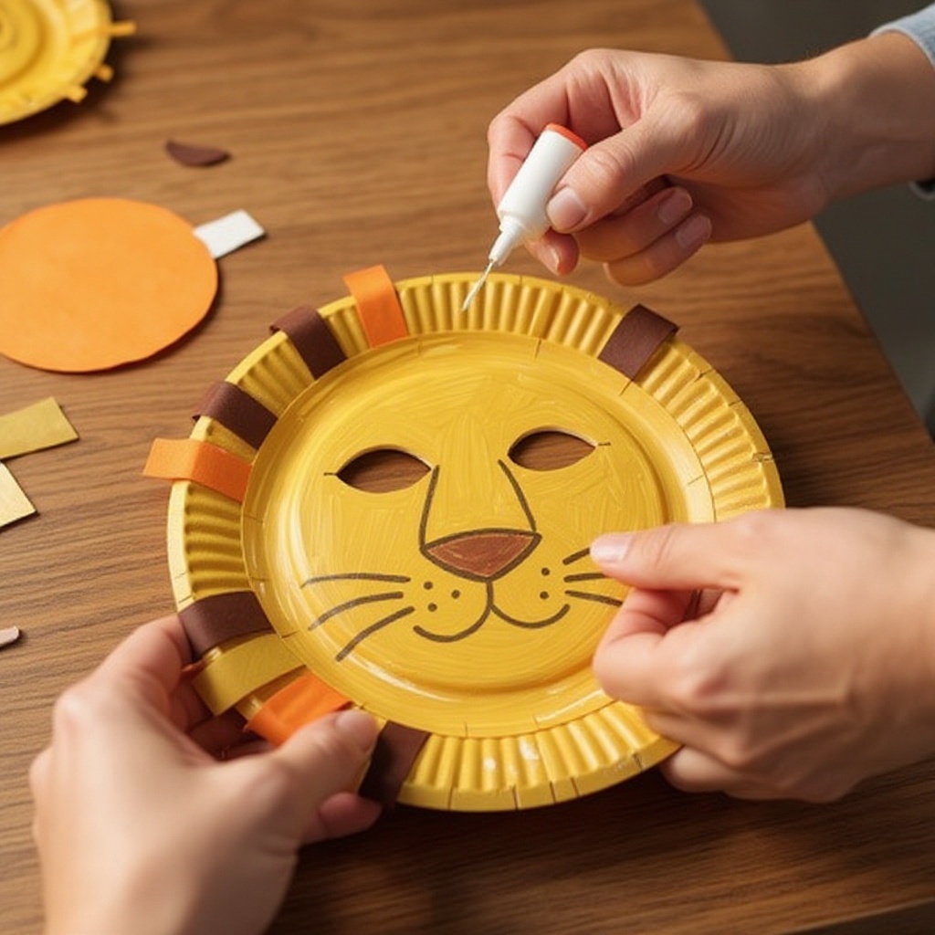 Step 6: Glue the yellow circle onto the center of the paper plate, leaving a border arou