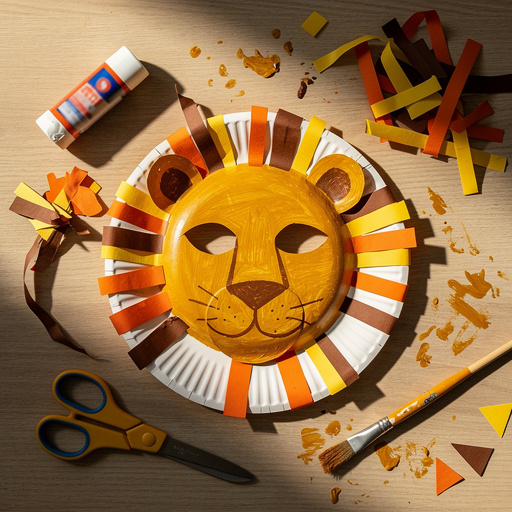 Multiple Paper Plate Lion Mask crafts from above