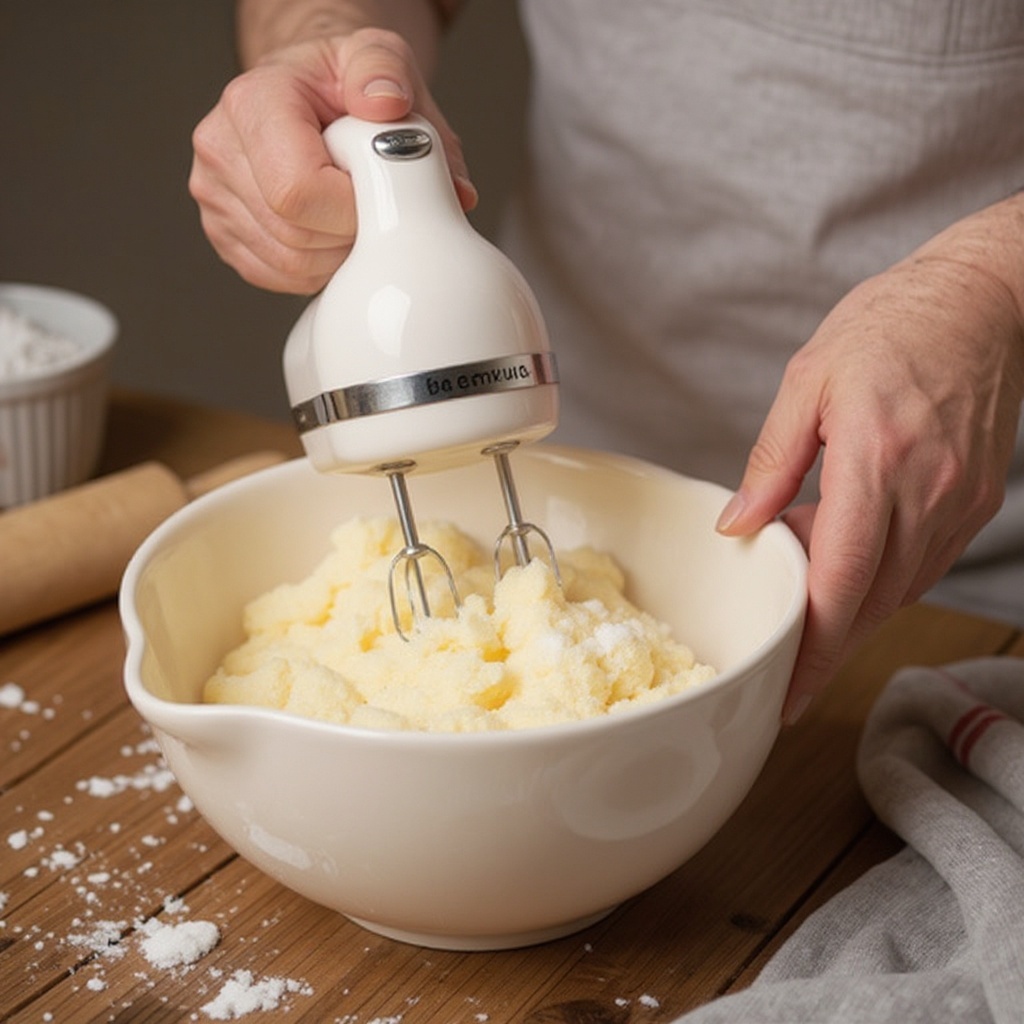 Step 2: In a large mixing bowl, cream together the softened unsalted butter and granulat