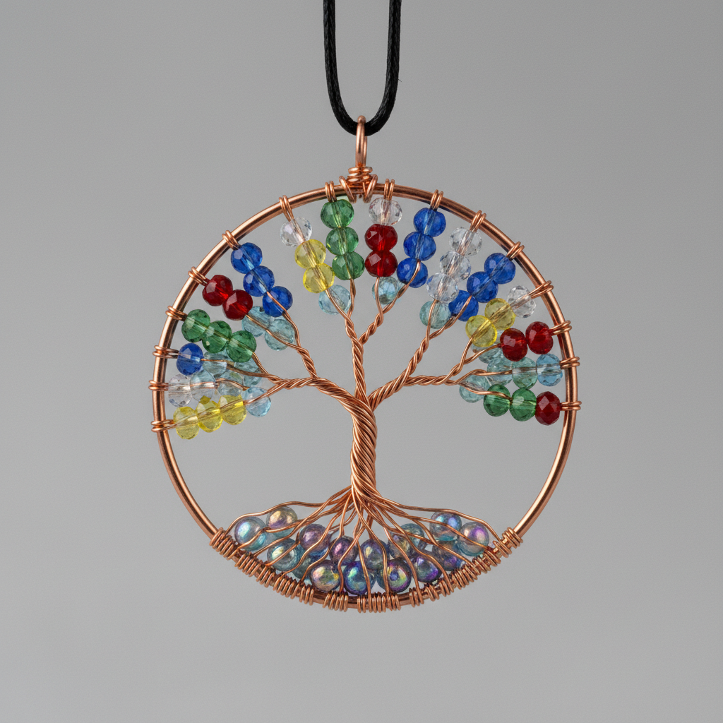 Beaded Wire Tree of Life Pendant