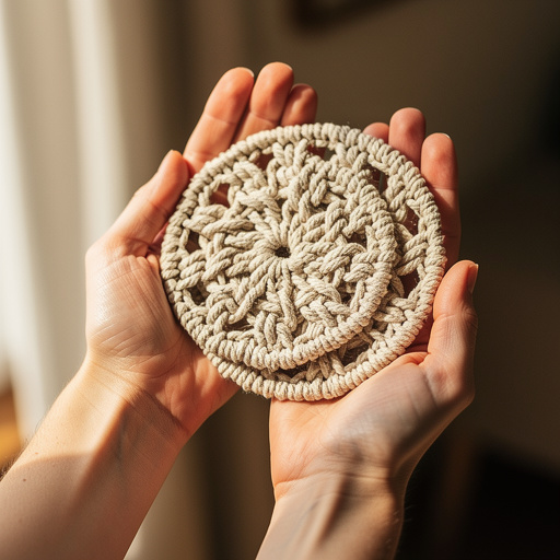 Simple Macrame Coasters held in hand