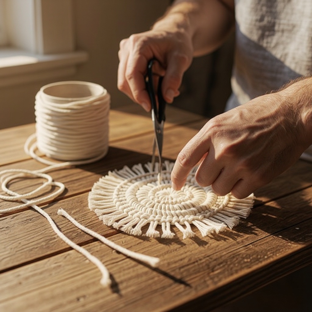 Step 1: Cut your macrame cord into four equal lengths, each about 2.5 yards long.