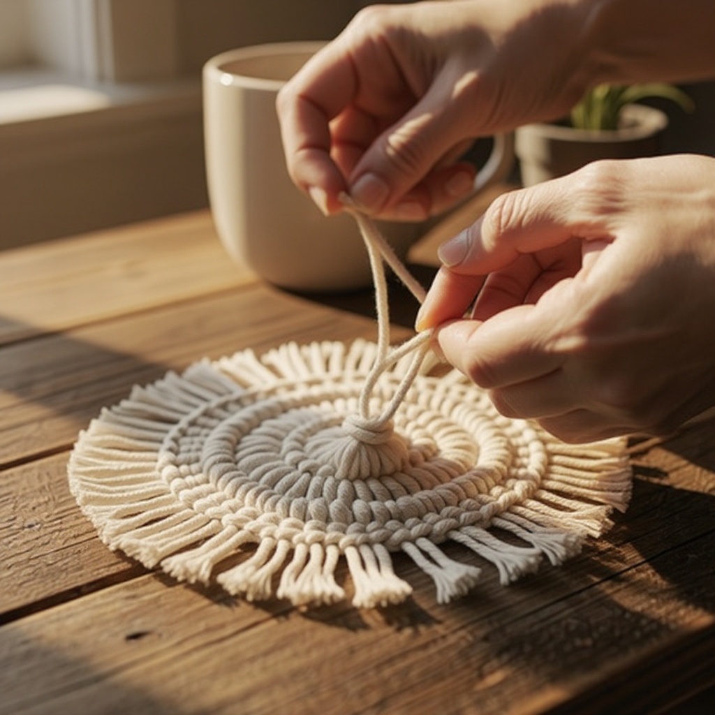 Step 4: Bring the ends of the second cord up and through the loop of the first cord, the