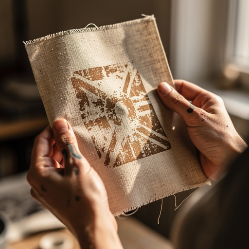 Fabric Ink Stencil Prints held in hand