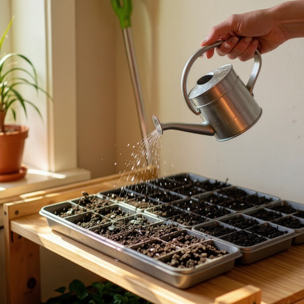 Step 6: Gently cover the seeds with the seed starting soil mix, following the depth reco