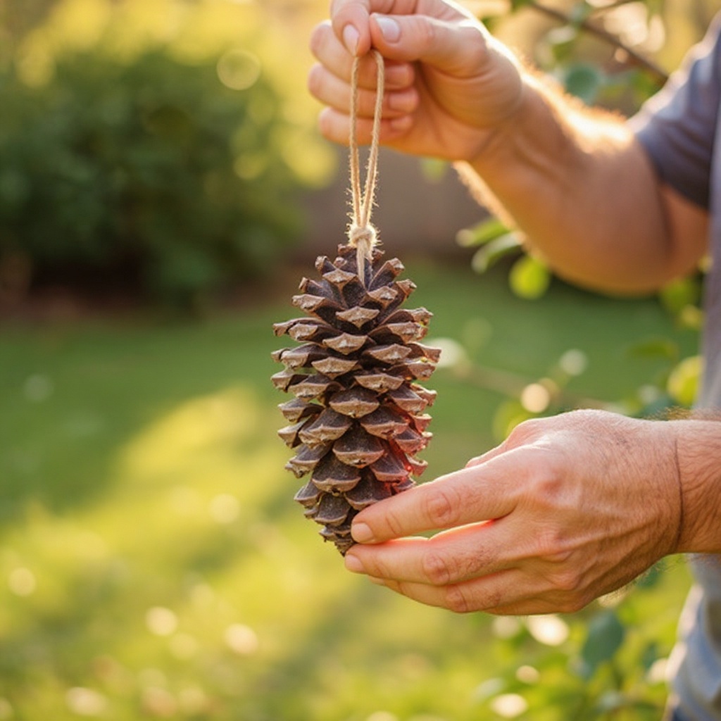 Step 2: Prepare your pinecone for hanging. Take your sturdy string or twine and tie one 
