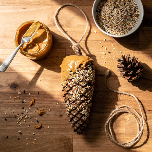 Multiple Pinecone Peanut Butter Feeder crafts from above