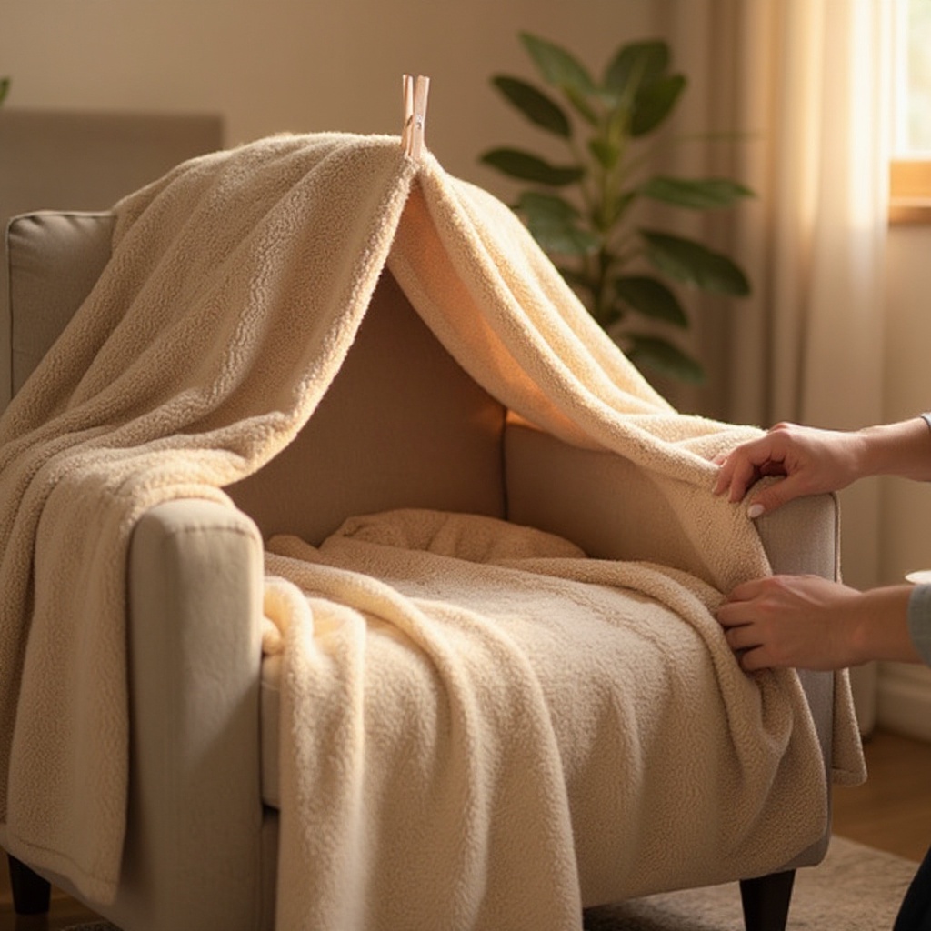 Step 4: Secure the roof blanket to the chairs using clothespins or binder clips, pulling