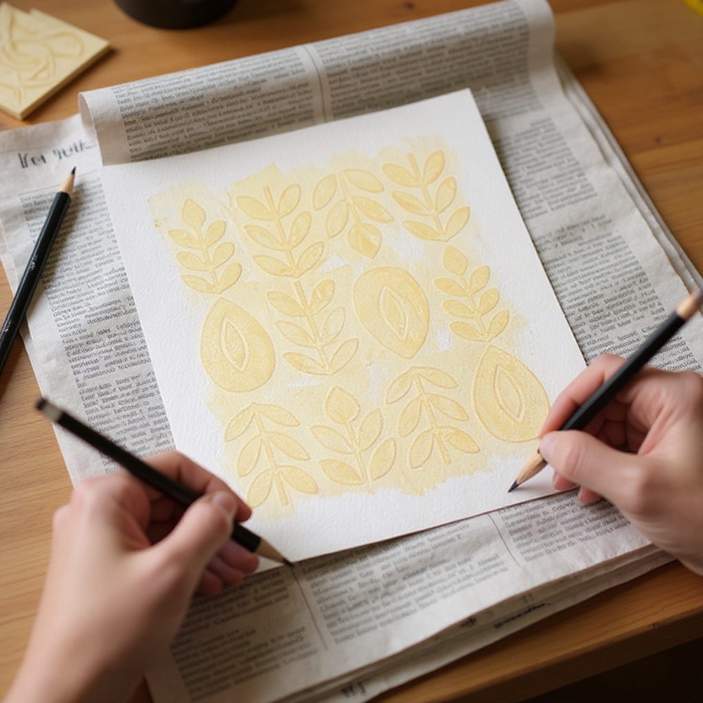 Step 2: Draw your design directly onto the linoleum block with a pencil. Alternatively, 