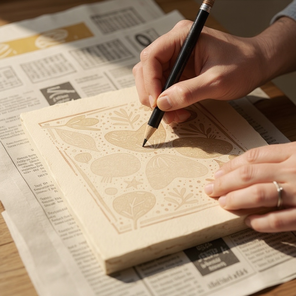 Step 2: Using a pencil, lightly sketch your design onto the surface of the linoleum bloc