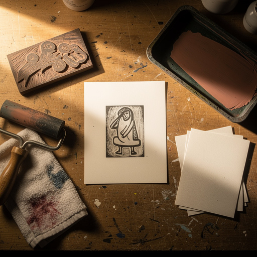 Multiple DIY Block Printing on Paper crafts from above