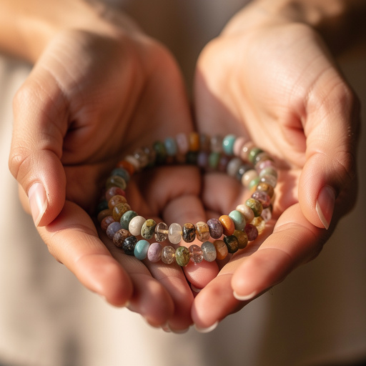 Beaded Coil Bracelets held in hand