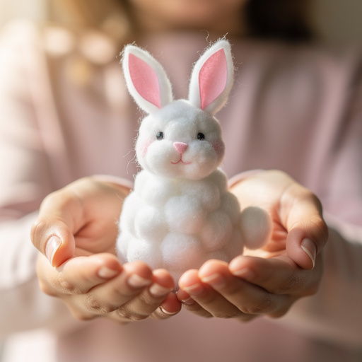 Fluffy Cotton Ball Bunny held in hand