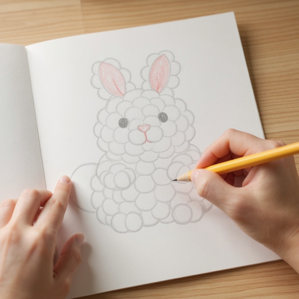 Step 1: Lightly draw a simple bunny outline on the white cardstock using a pencil. Make