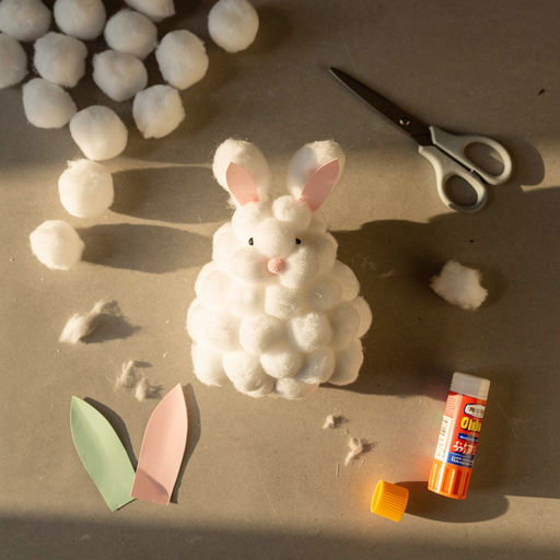 Multiple Fluffy Cotton Ball Bunny crafts from above