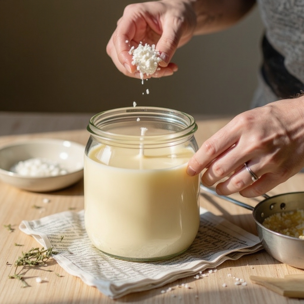 Step 2: Measure and add the wax flakes to the top part of your double boiler or heat-saf
