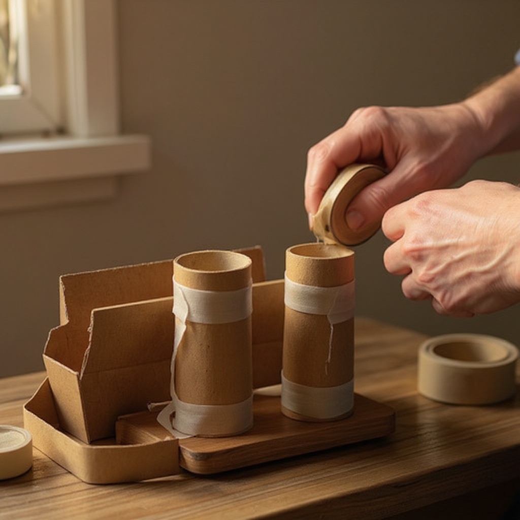 Step 5: Attach the first tube support: On the inside of the box, directly below the dowe