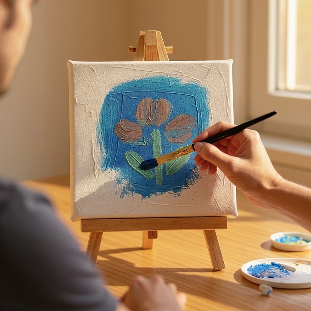 Step 5: Dip the brush into your first paint color and begin applying it to the canvas, f