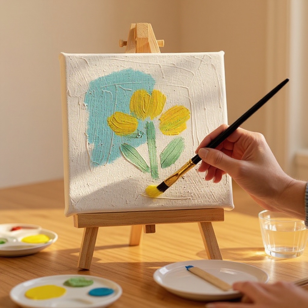 Step 7: Continue layering colors and building your design, using different brush sizes f