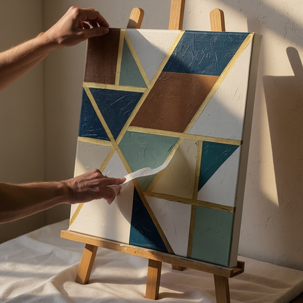 Step 8: Apply a second color to a different taped-off section. Continue filling in secti