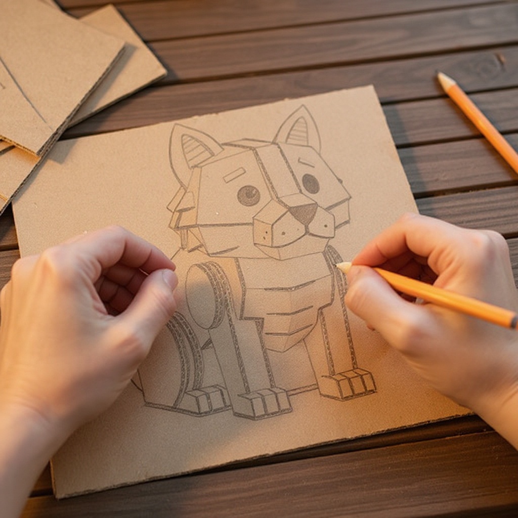 Step 2: Lightly sketch the basic body shape of your chosen animal onto a piece of cardbo