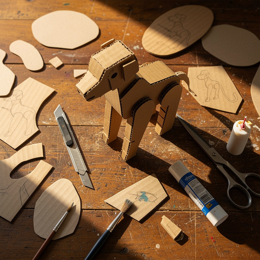 Multiple Cardboard Animal Sculptures crafts from above