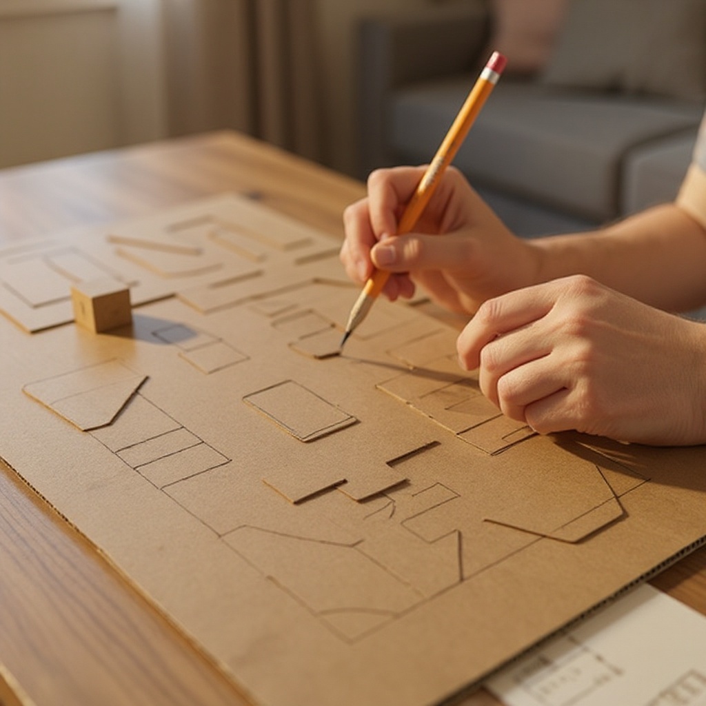 Step 2: Using a ruler and pencil, sketch out the basic shapes of your buildings on the c