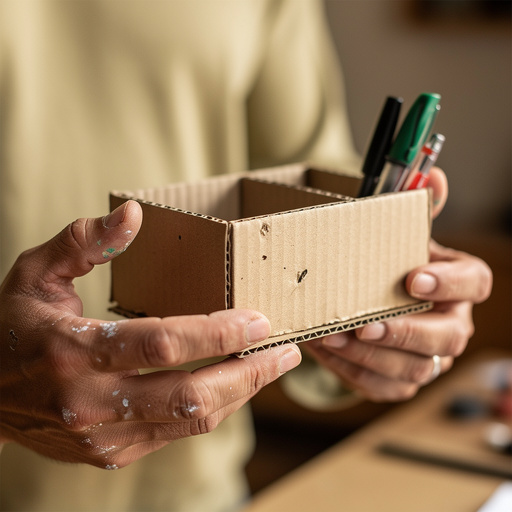 Cardboard Desk Organizer held in hand