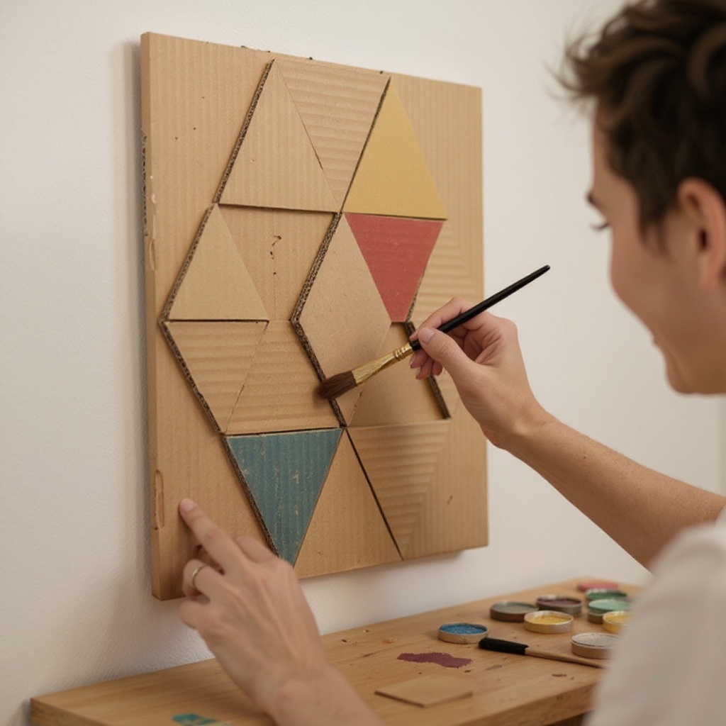 Step 10: Now for the fun part: painting your geometric masterpiece! Use a variety of acry