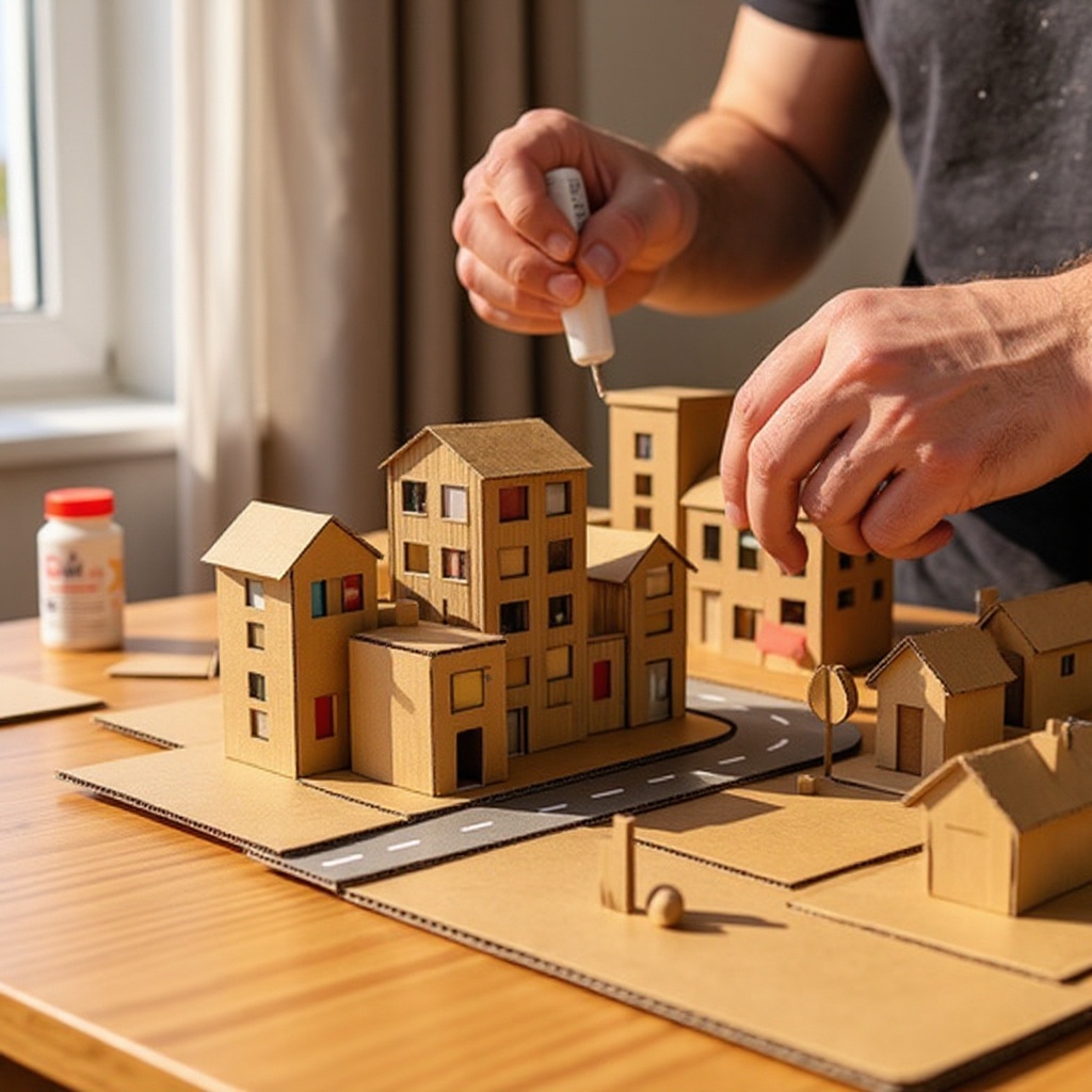 Step 4: Assemble the buildings by gluing the sides together. Apply a generous amount of 