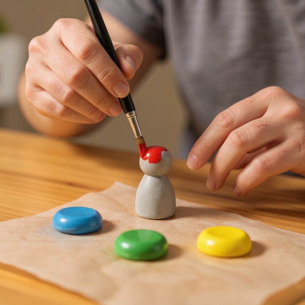 Step 7: Once dry, paint the game pieces with acrylic paints. Apply a base coat first.