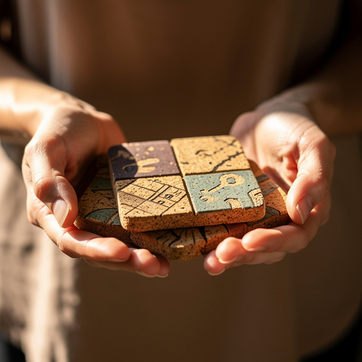 Cork Tile Art Coasters held in hand