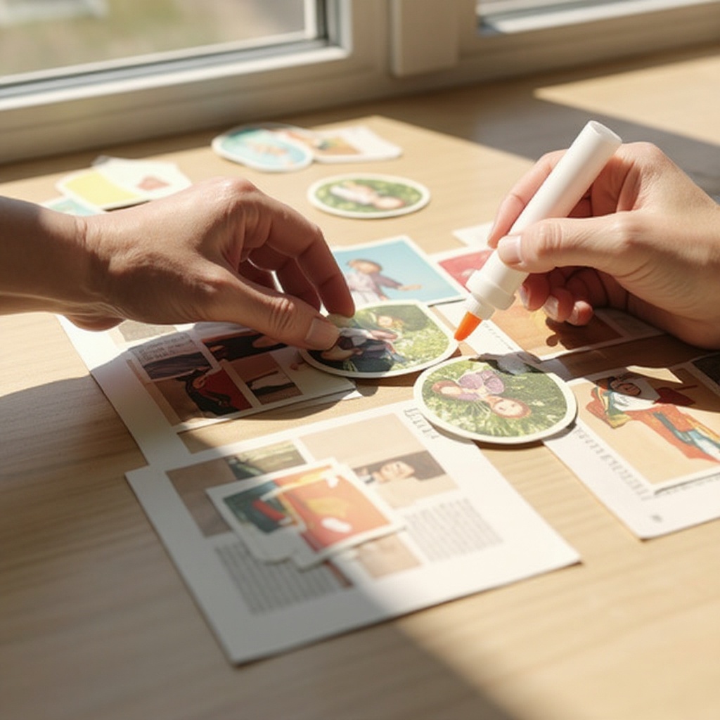 Step 9: Apply glue to the back of each piece and press it firmly onto the background.