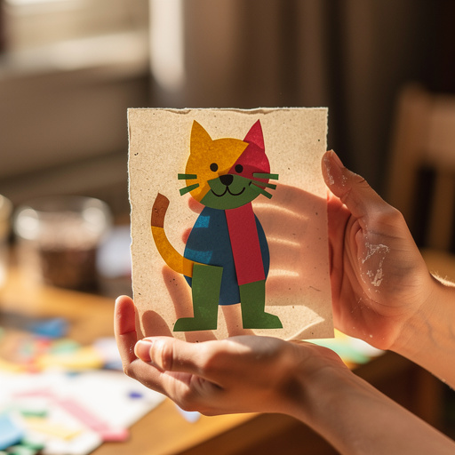 Construction Paper Animal Collages held in hand