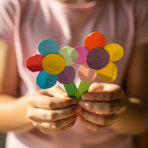 Colorful Construction Paper Flowers held in hand