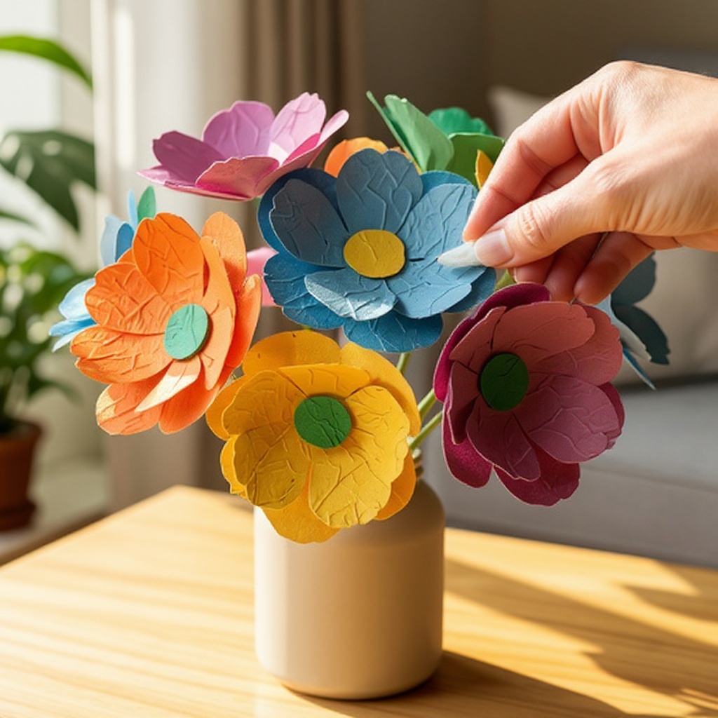 Step 5: Overlap the glued edge with the bottom edge of another petal and press them toge